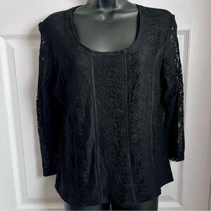 Vintage Escalade Blouse lace mesh black Large Women round neck goth grunge